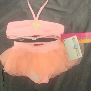 Kate Mack X Biscotti Peach Tulle Rhinestone Palm 2 Piece Toddler Bikini Size 2T